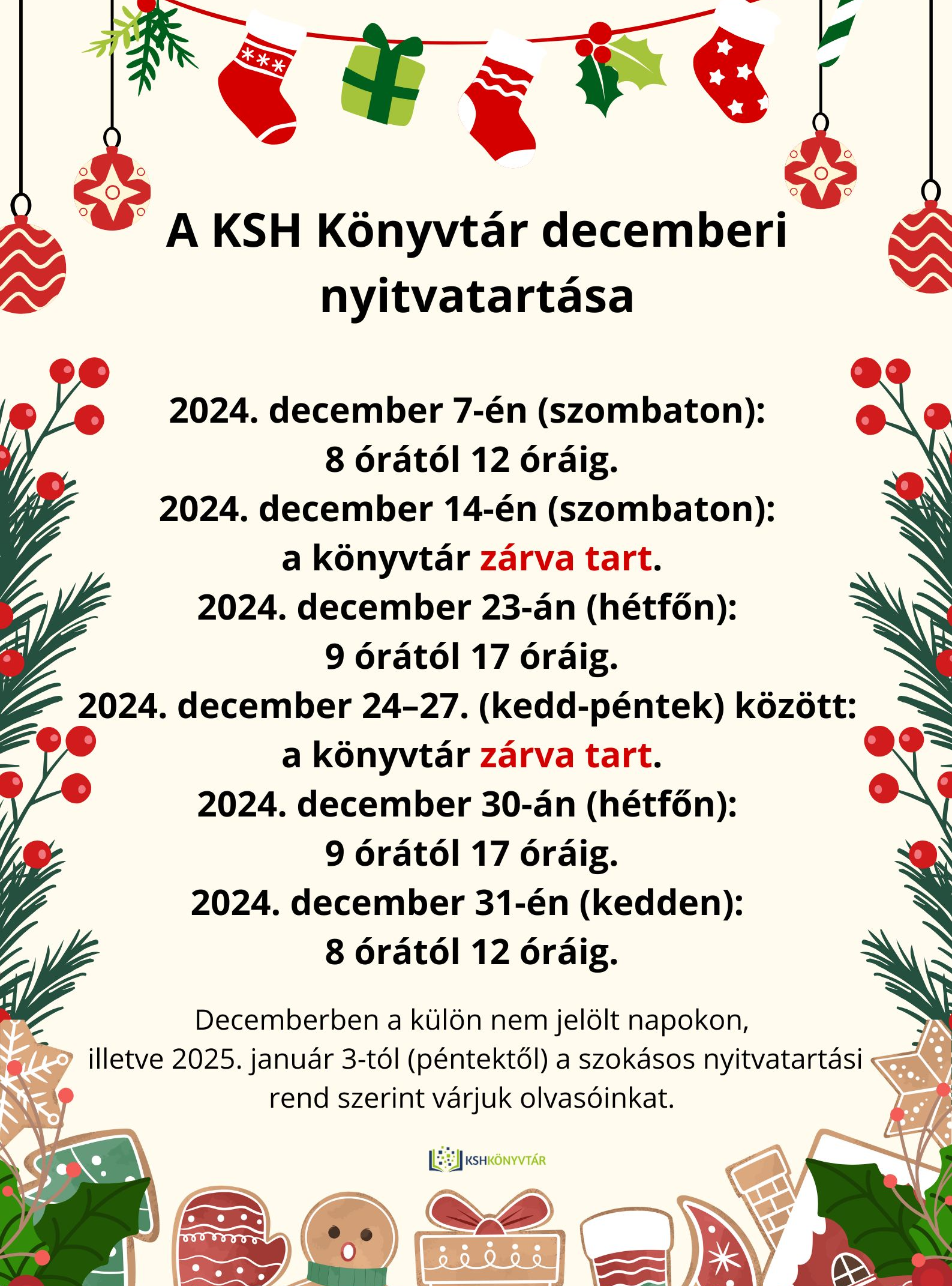 Decemberi nyitvatartás