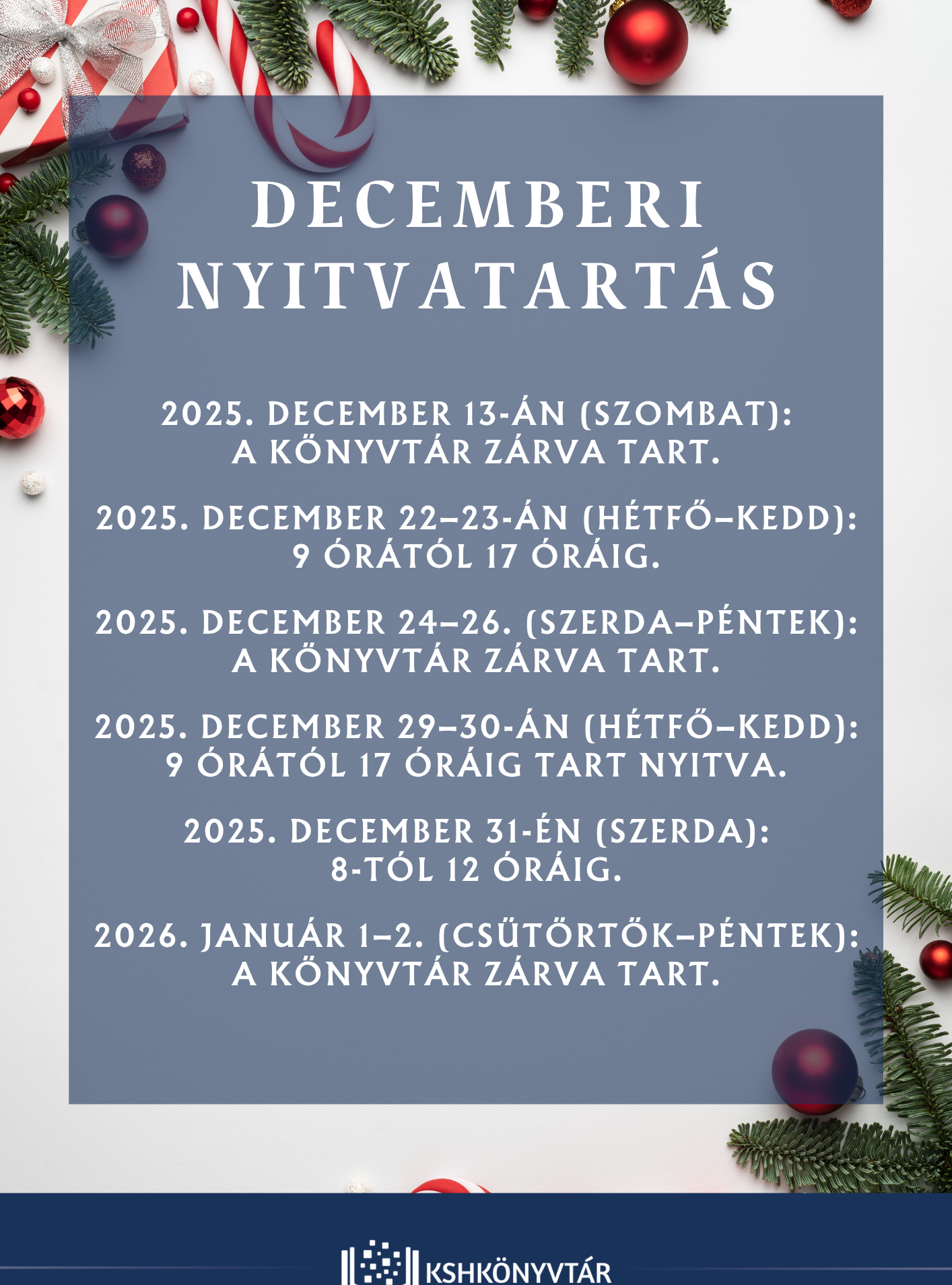 Decemberi nyitvatartás